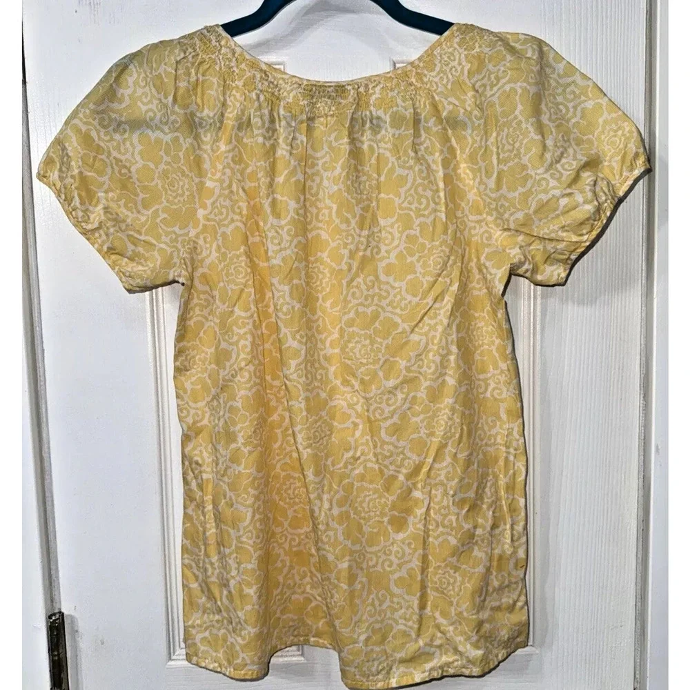 Ann‎ Taylor Loft Cap Sleeve Butter Yellow And White Blouse 100% Cotton Small
